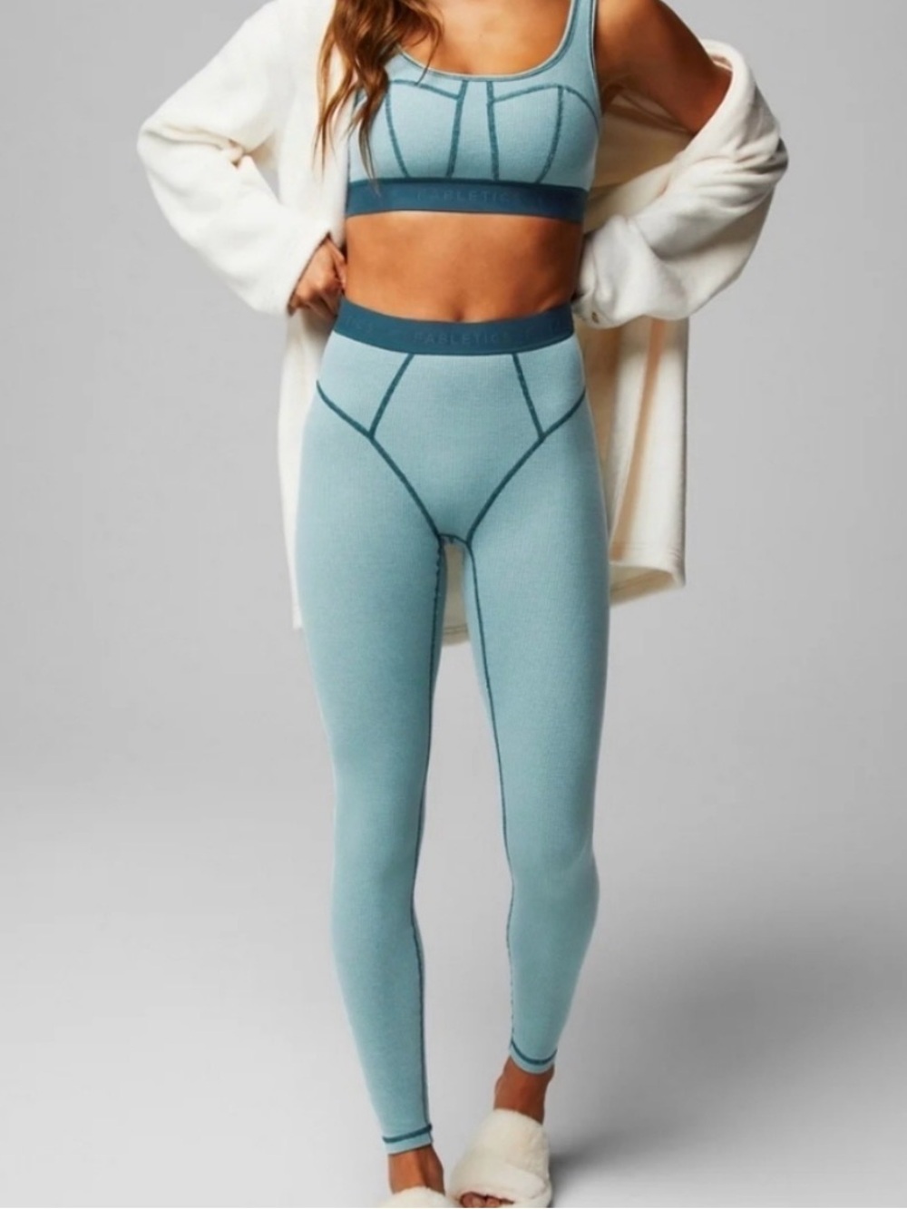 Fabletics Light Teal High-Waist Seam Detail Leggings